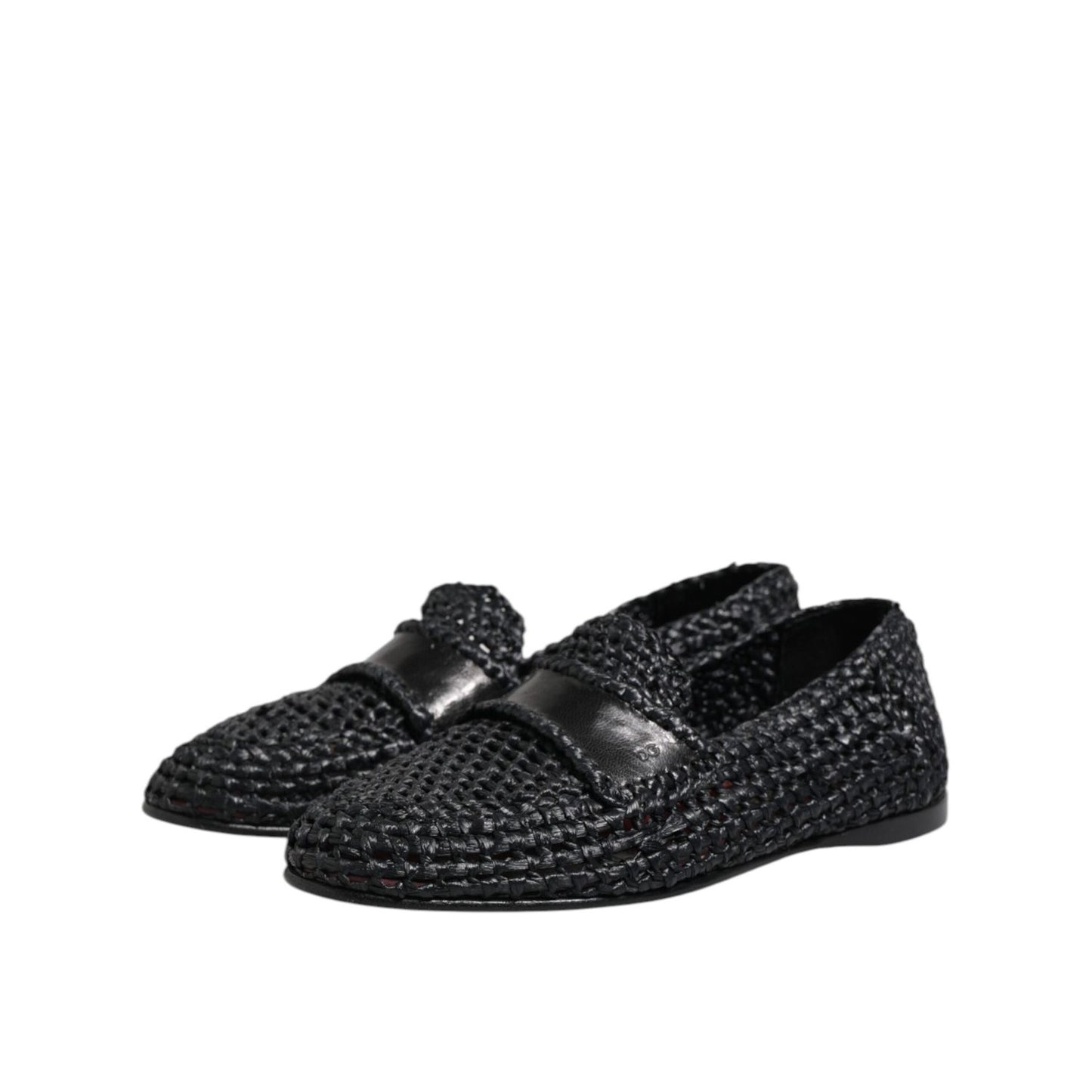 Dolce & Gabbana Black Woven Leather Slip On Loafers Men Shoes MV7485-39