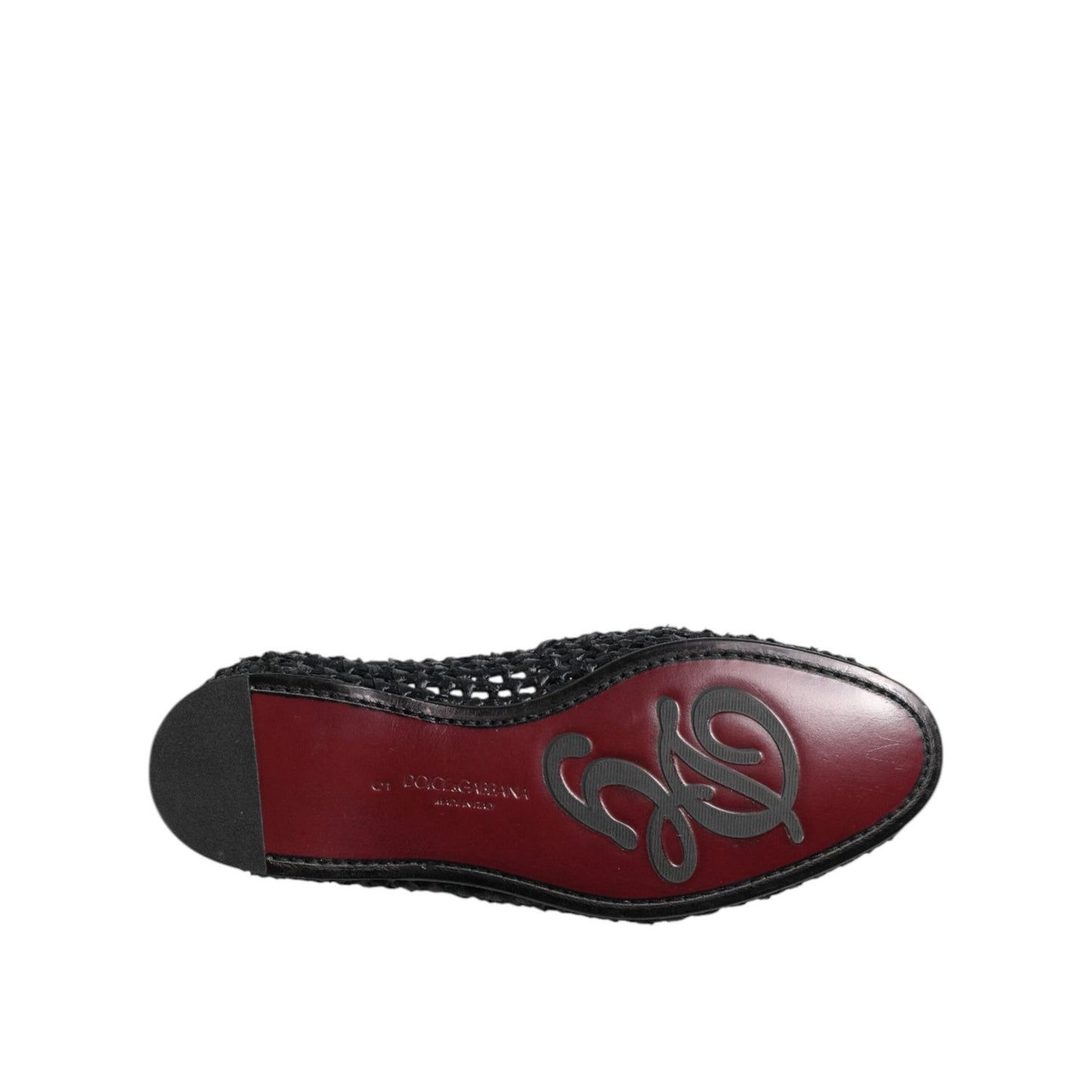 Dolce & Gabbana Black Woven Leather Slip On Loafers Men Shoes MV7485-39