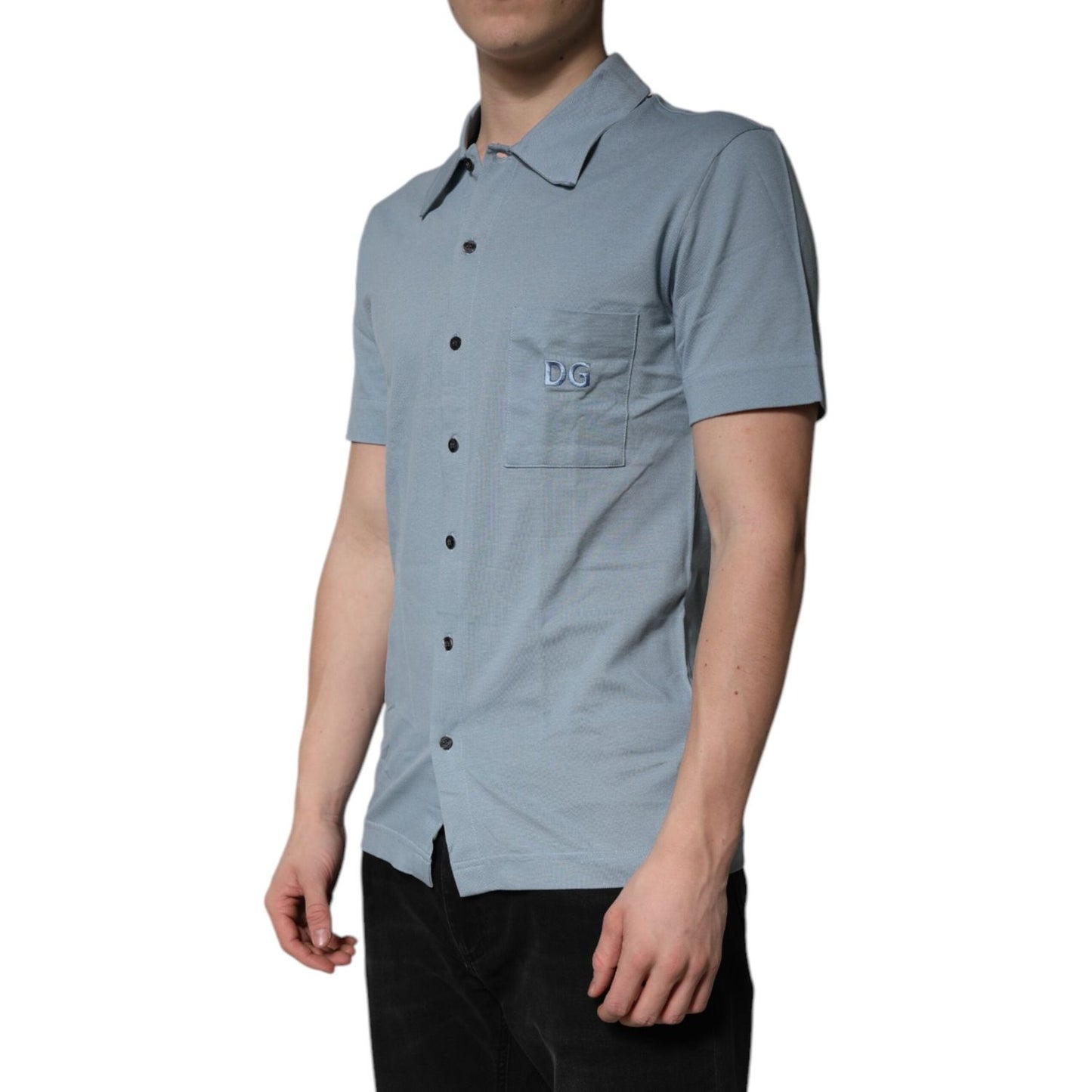 Dolce & Gabbana Blue Cotton Button Down Casual Men Polo Shirt TSH84562-46