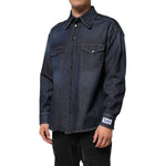 Dolce & Gabbana Blue Denim Button Casual Logo Patch Men Shirt TSH90587-37