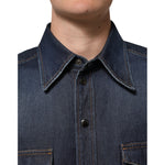 Dolce & Gabbana Blue Denim Button Casual Logo Patch Men Shirt TSH90587-37