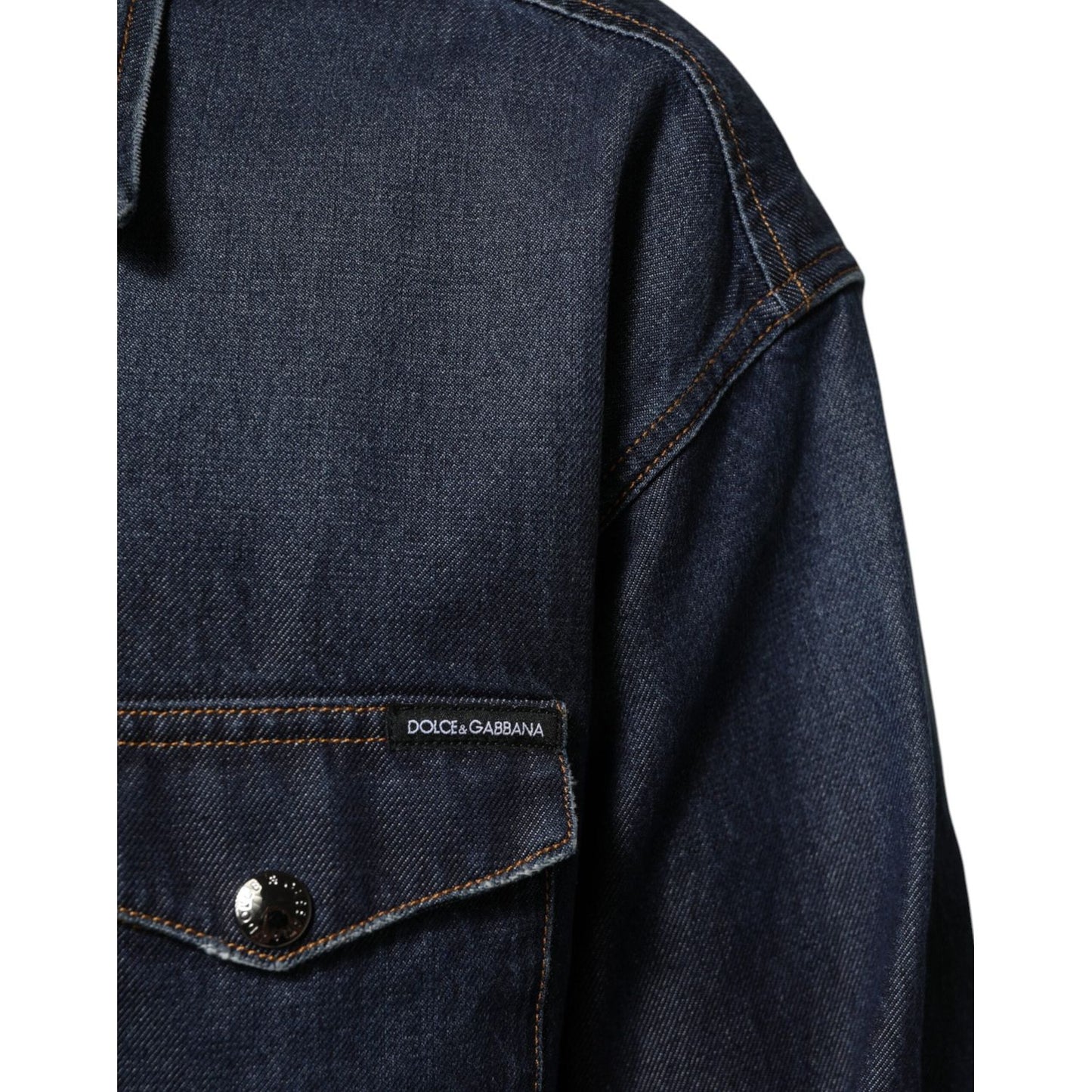 Dolce & Gabbana Blue Denim Button Casual Logo Patch Men Shirt TSH90587-37