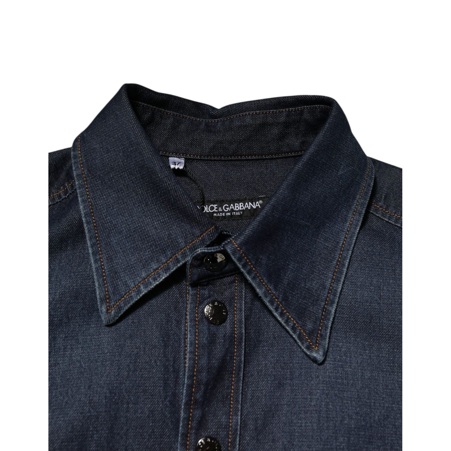 Dolce & Gabbana Blue Denim Button Casual Logo Patch Men Shirt TSH90587-37
