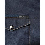 Dolce & Gabbana Blue Denim Button Casual Logo Patch Men Shirt TSH90587-37