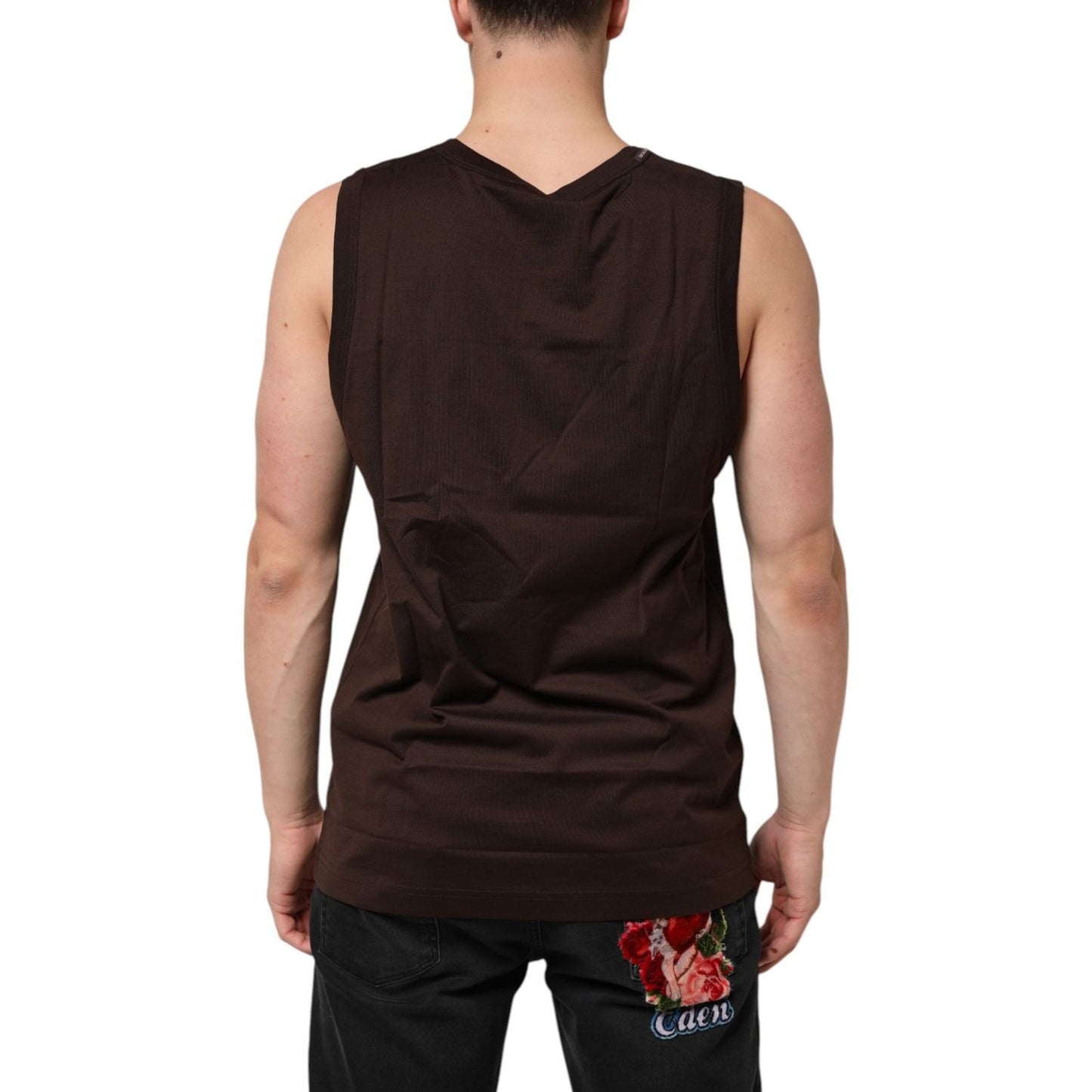 Dolce & Gabbana Brown Cotton Sleeveless Underwear Men Tank Top TSH91220-L