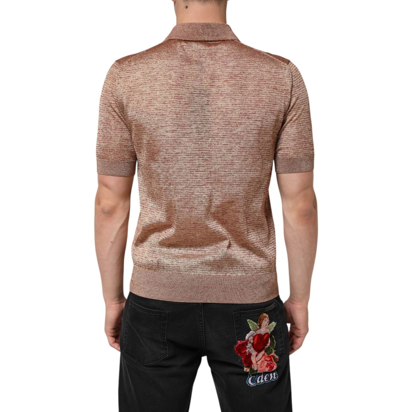 Dolce & Gabbana Brown Silk Textured Short Sleeve Polo T-shirt TSH91067-48