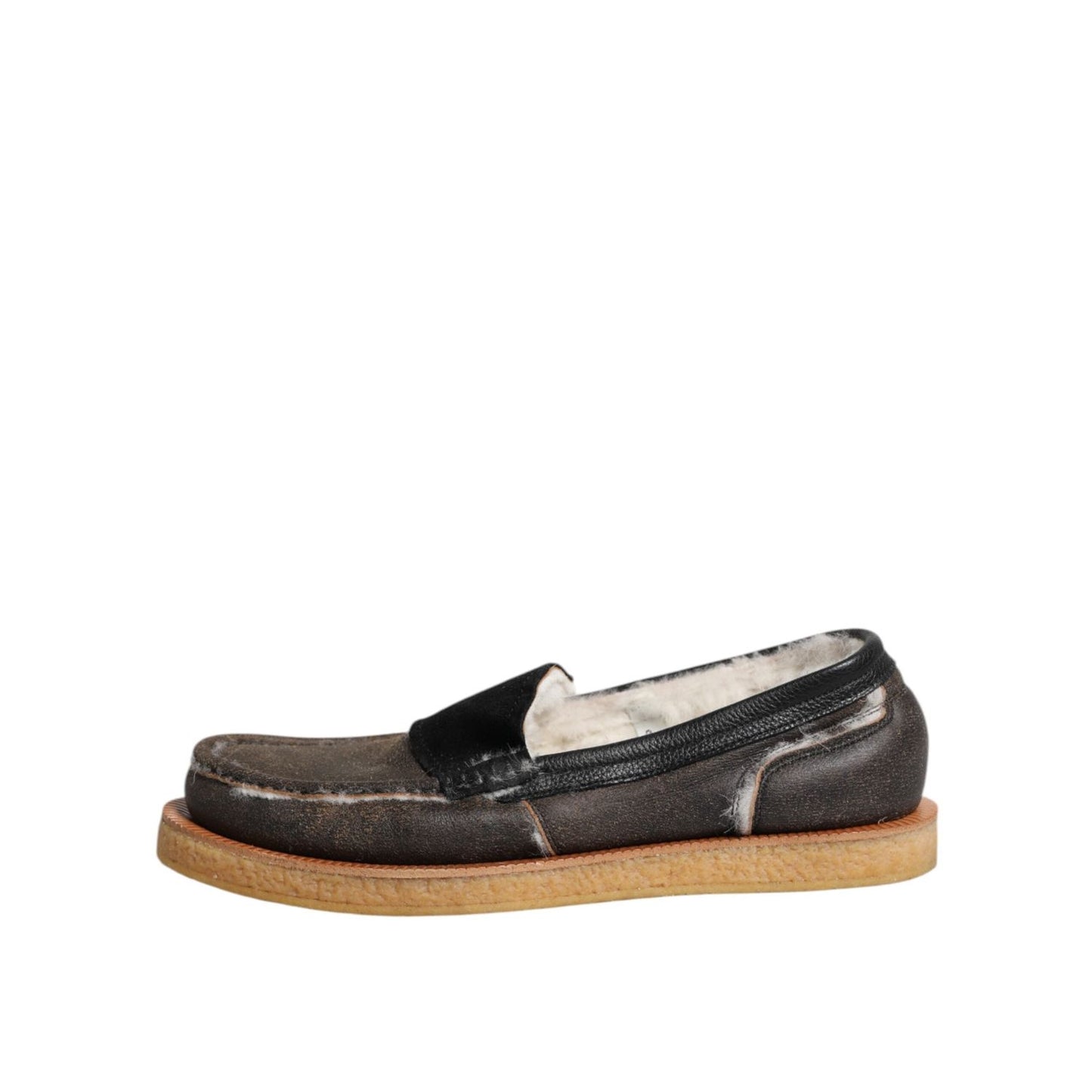 Dolce & Gabbana Brown White Calfskin Leather Loafers Shoes MV7323-42