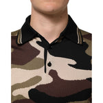 Dolce & Gabbana Camouflage Brown Silk Military Polo T-shirt THS91066-48
