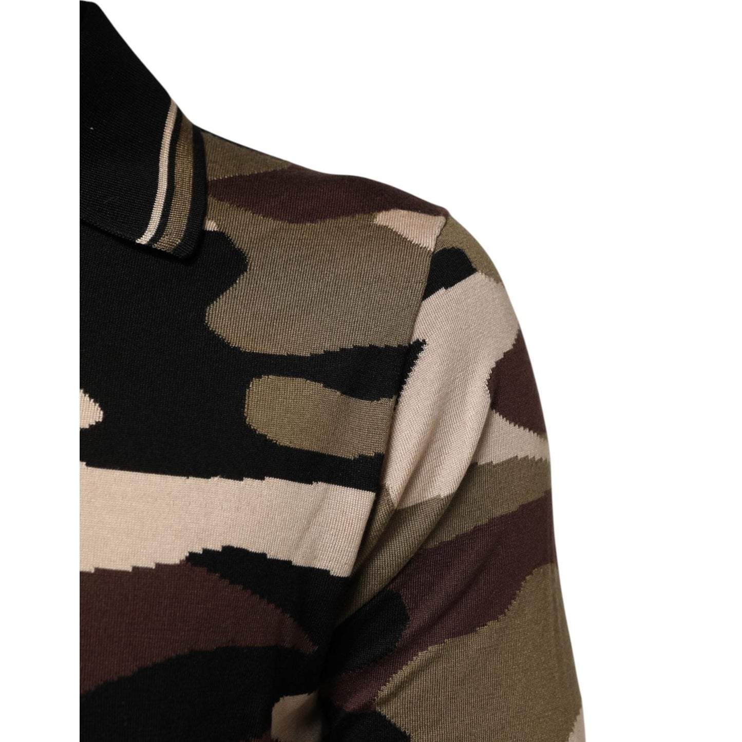 Dolce & Gabbana Camouflage Brown Silk Military Polo T-shirt THS91066-48