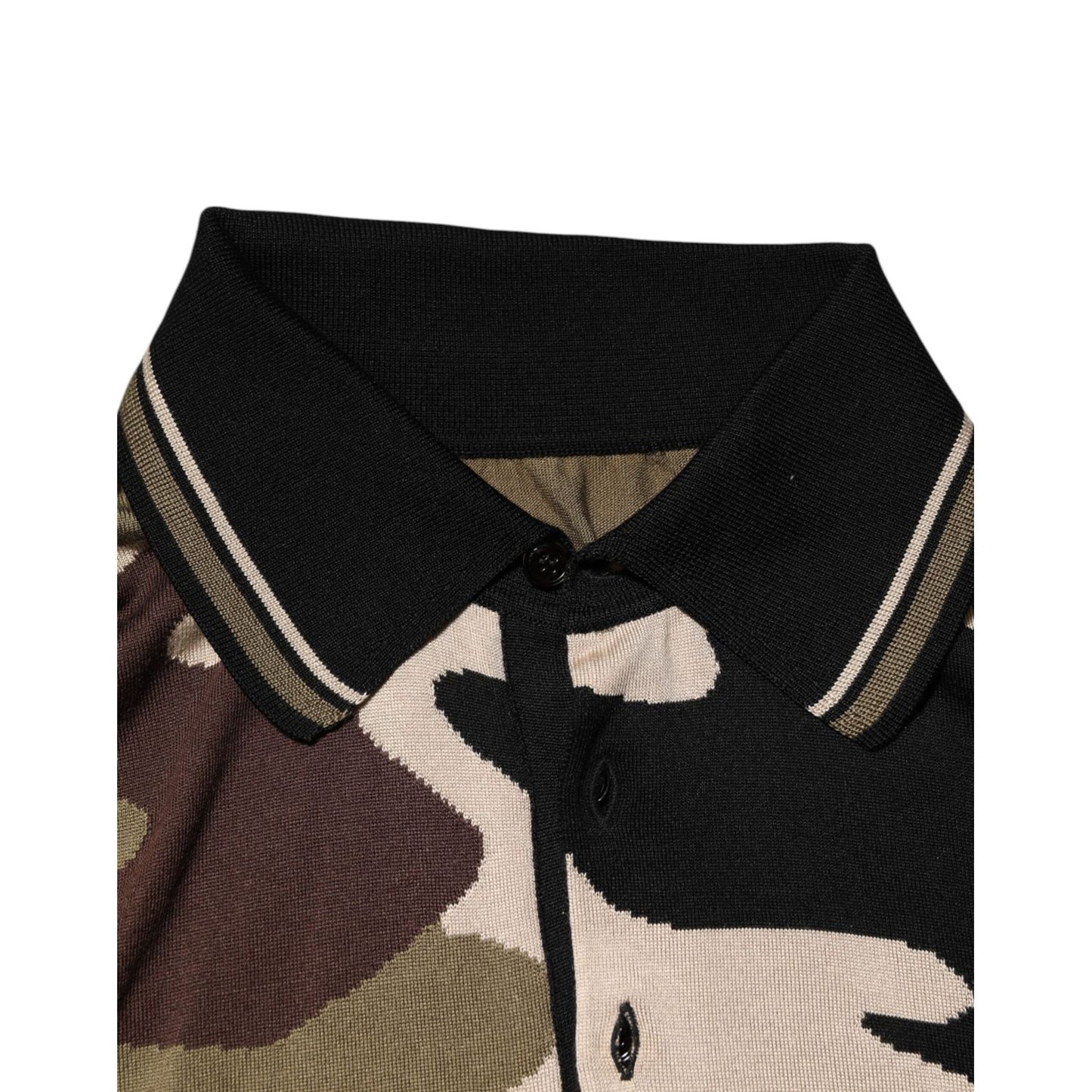 Dolce & Gabbana Camouflage Brown Silk Military Polo T-shirt THS91066-48
