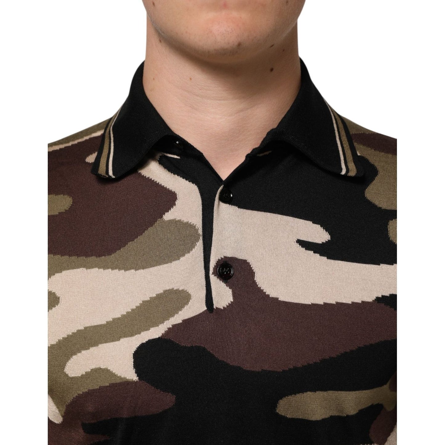 Dolce & Gabbana Camouflage Brown Silk MilitaryPolo T-shirt TSH90498-44