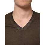 Dolce & Gabbana Dark Brown Cotton Tattered Logo Men T-shirt TSH90558-44