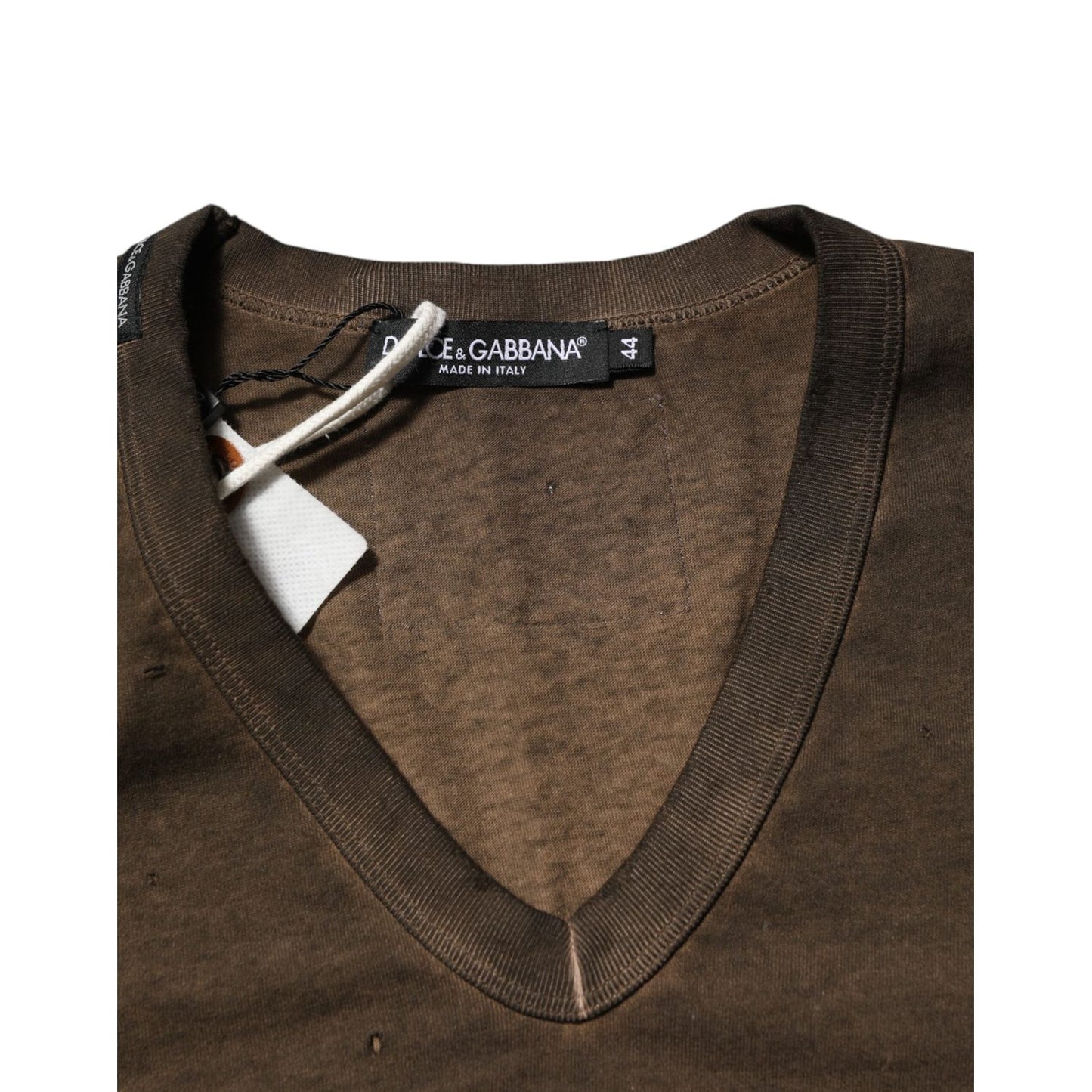 Dolce & Gabbana Dark Brown Cotton Tattered Logo Men T-shirt TSH90558-44