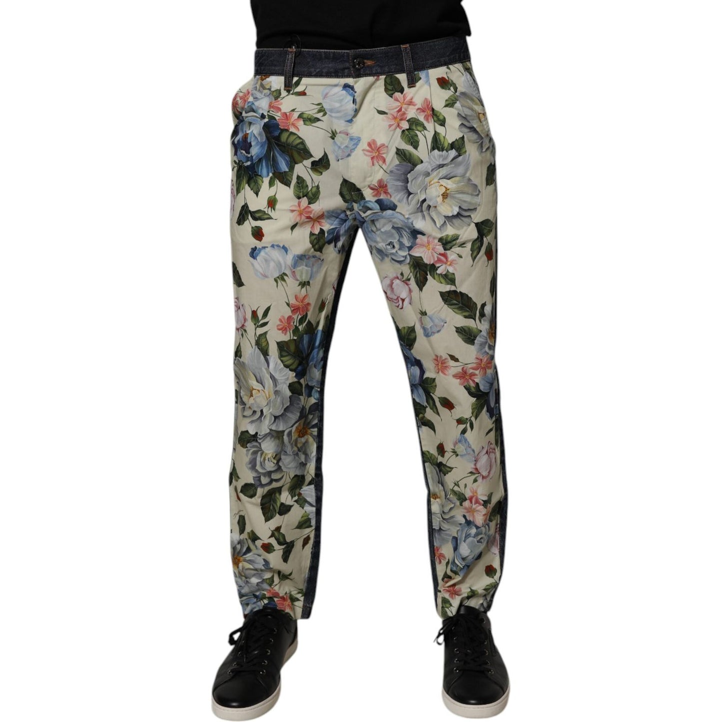 Dolce & Gabbana Beige Blue Floral Cotton Men Denim Jeans PAN75189-48