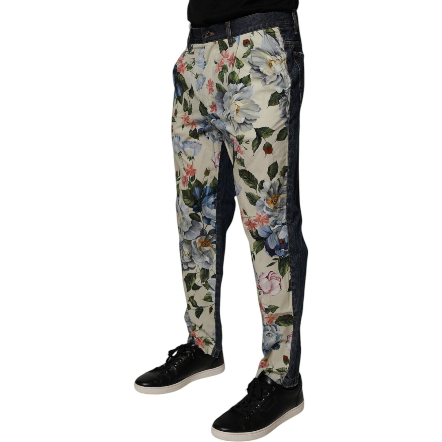 Dolce & Gabbana Beige Blue Floral Cotton Men Denim Jeans PAN75189-48
