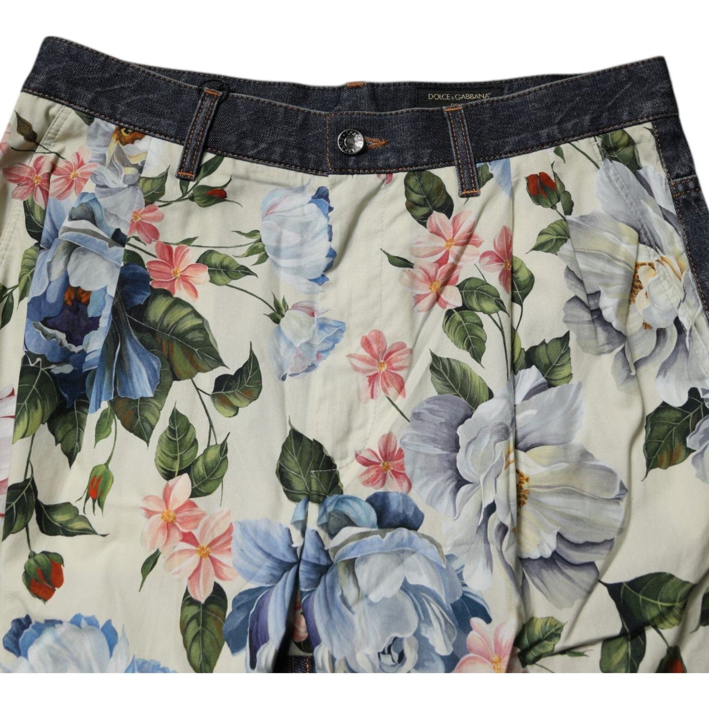 Dolce & Gabbana Beige Blue Floral Cotton Men Denim Jeans PAN75189-48