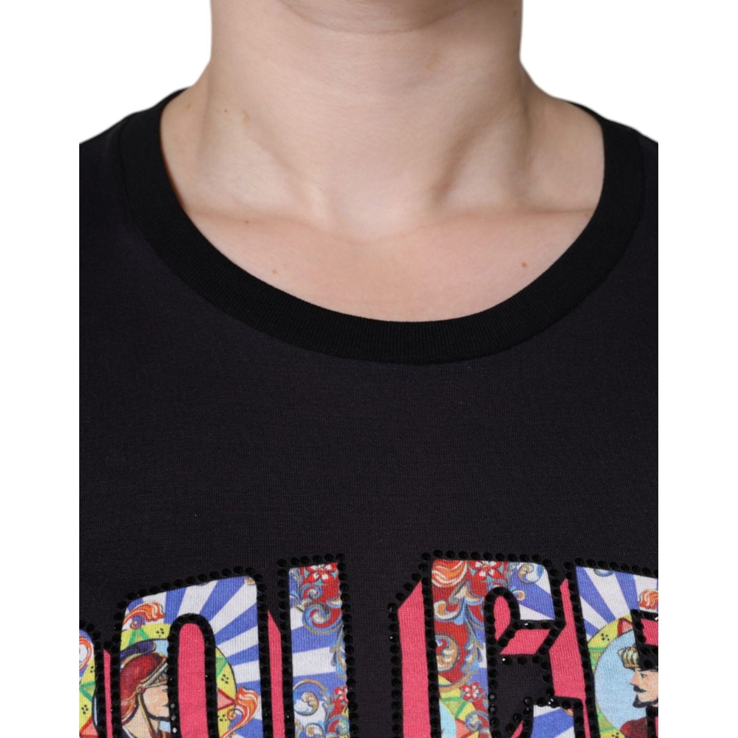 Dolce & Gabbana Black Cotton Logo Print Round Neck T-shirt TSH6812-36