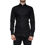 Dolce & Gabbana Black Cotton Stretch Dress GOLD Formal Shirt TSH86319-38