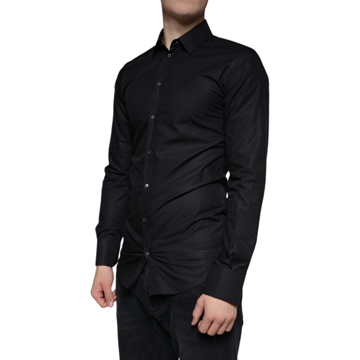 Dolce & Gabbana Black Cotton Stretch Dress GOLD Formal Shirt TSH86319-38