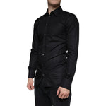 Dolce & Gabbana Black Cotton Stretch Dress GOLD Formal Shirt TSH86319-38