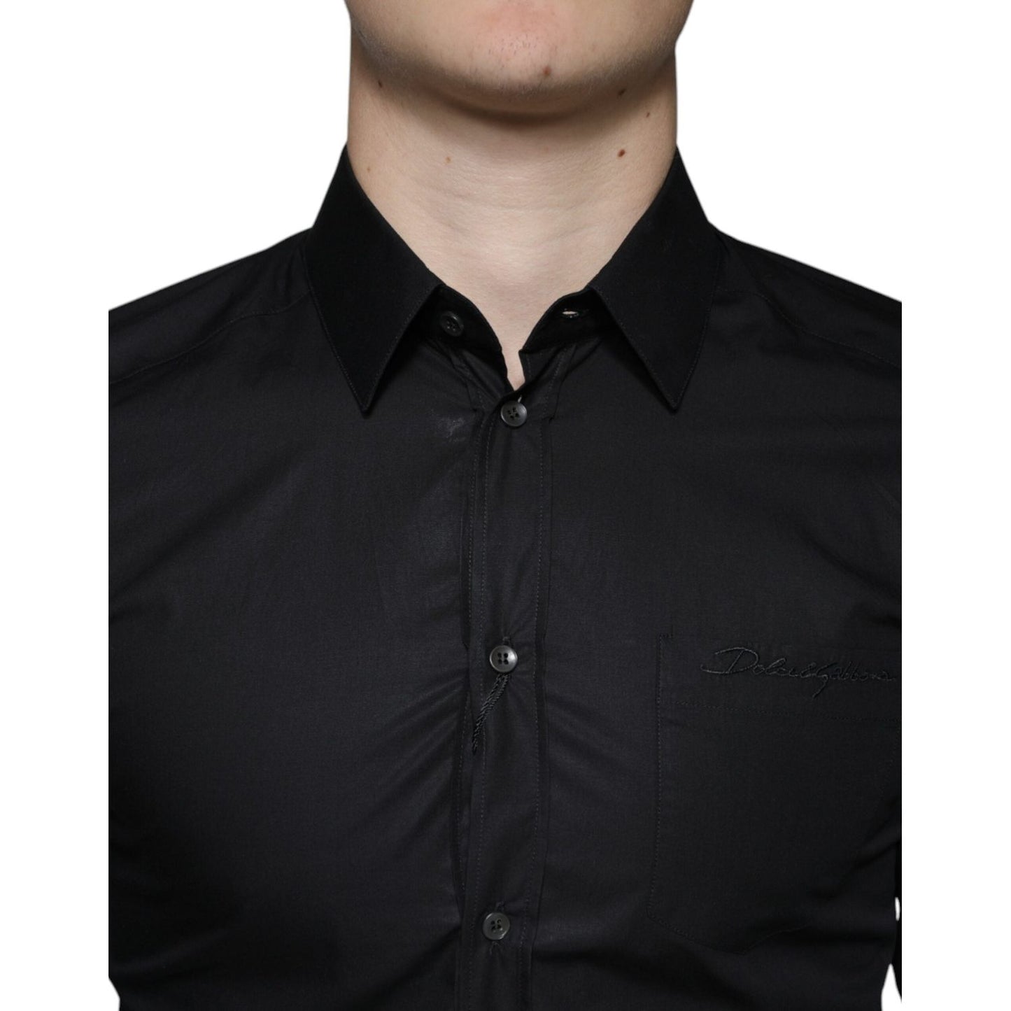 Dolce & Gabbana Black Cotton Stretch Dress GOLD Formal Shirt TSH86319-38