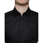 Dolce & Gabbana Black Cotton Stretch Dress GOLD Formal Shirt TSH86319-38