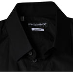 Dolce & Gabbana Black Cotton Stretch Dress GOLD Formal Shirt TSH86319-38
