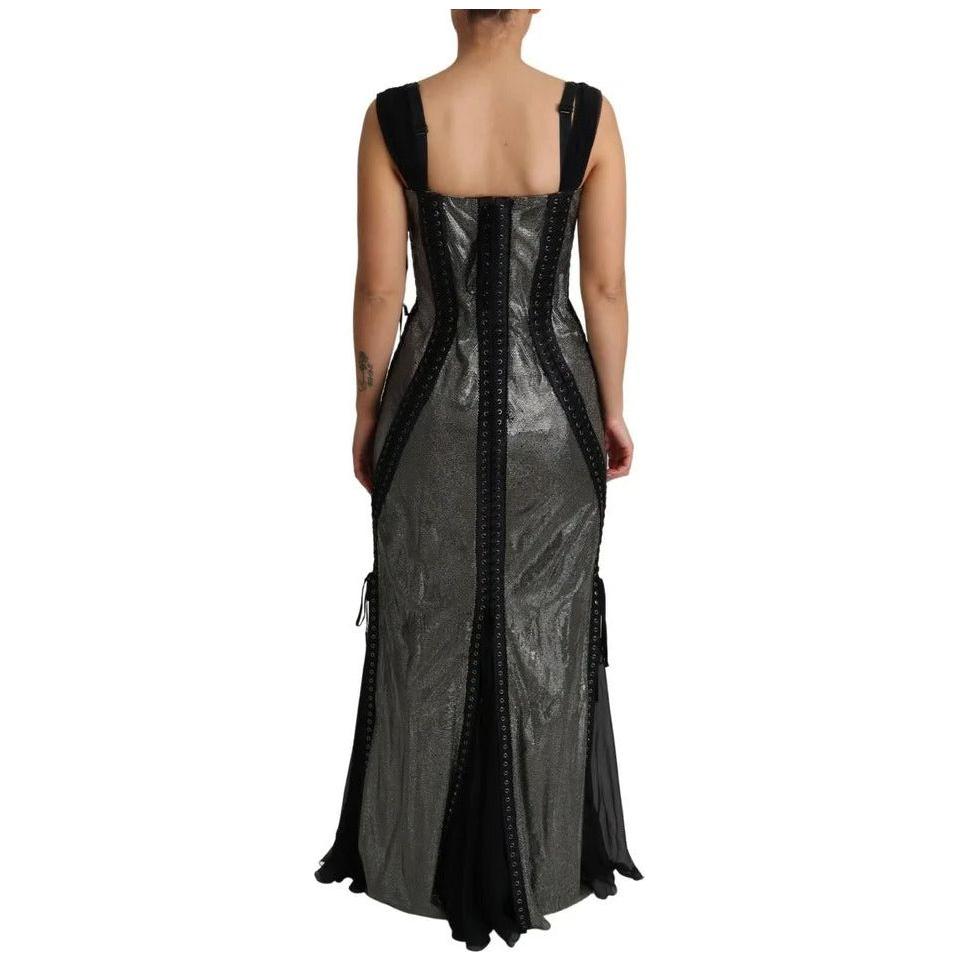 Dolce & Gabbana Black Crystals Lace Up Runway Gown Dress DR2708-44