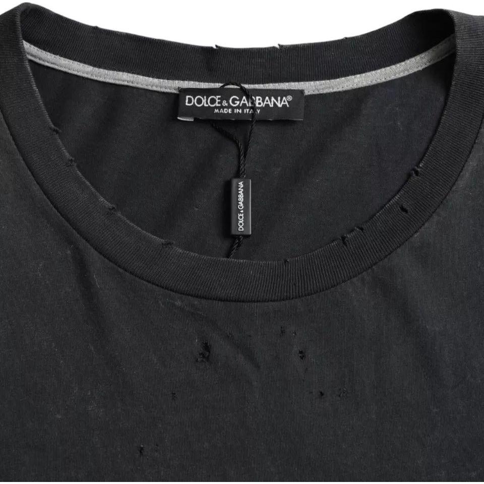 Dolce & Gabbana Black Graphic Printed Cotton Short Sleeves T-shirt TSH86448-52