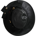Dolce & Gabbana Black Leather DG Coin Crystal Wide Brim Hat HAT9636-57