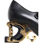 Dolce & Gabbana Black Leather Logo Heels Mary Janes Pumps Shoes LA11610-36