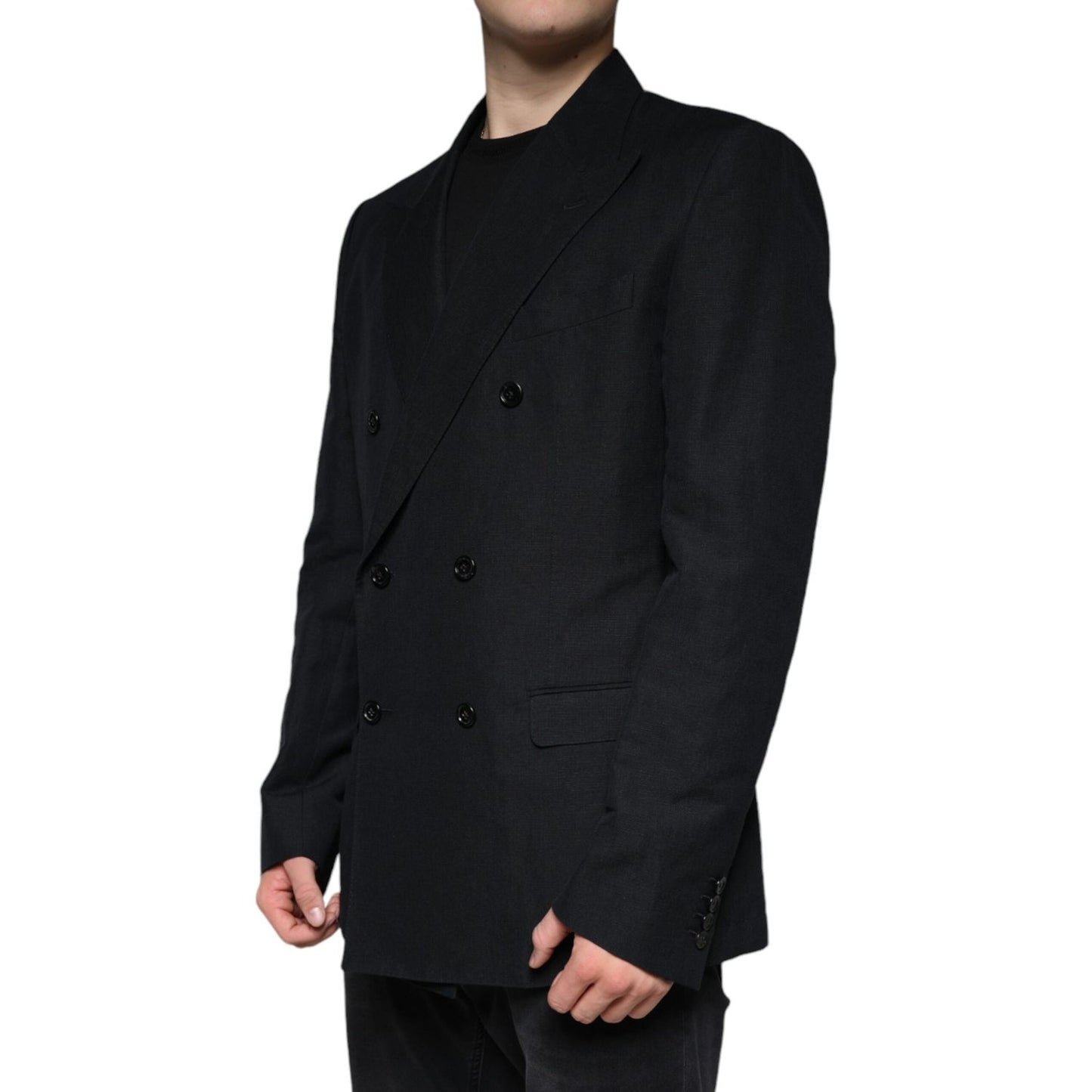 Dolce & Gabbana Black Linen Double Breasted Dress Blazer JKT4072-54