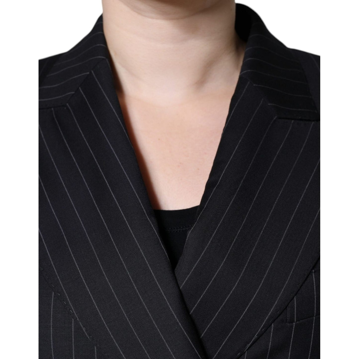 Dolce & Gabbana Black Striped Double Breasted Coat Jacket JKT4176-44