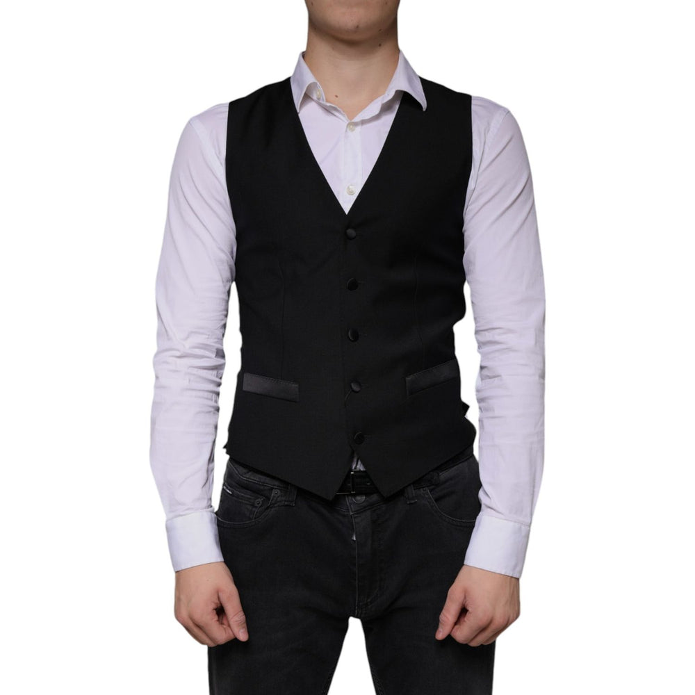 Dolce & Gabbana Black Wool Waistcoat Dress Formal Vest TSH83842-44