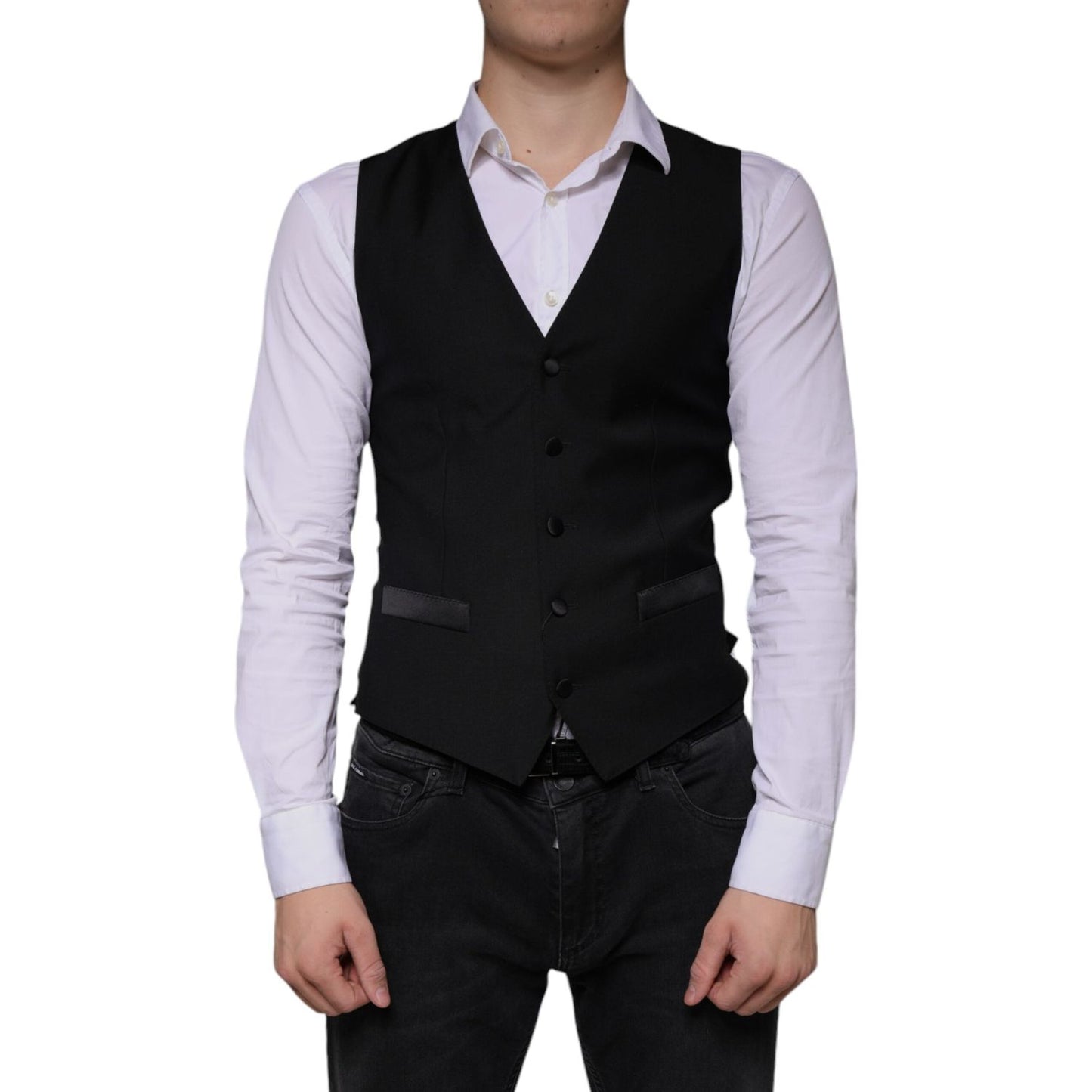 Dolce & Gabbana Black Wool Waistcoat Dress Formal Vest TSH83842-44