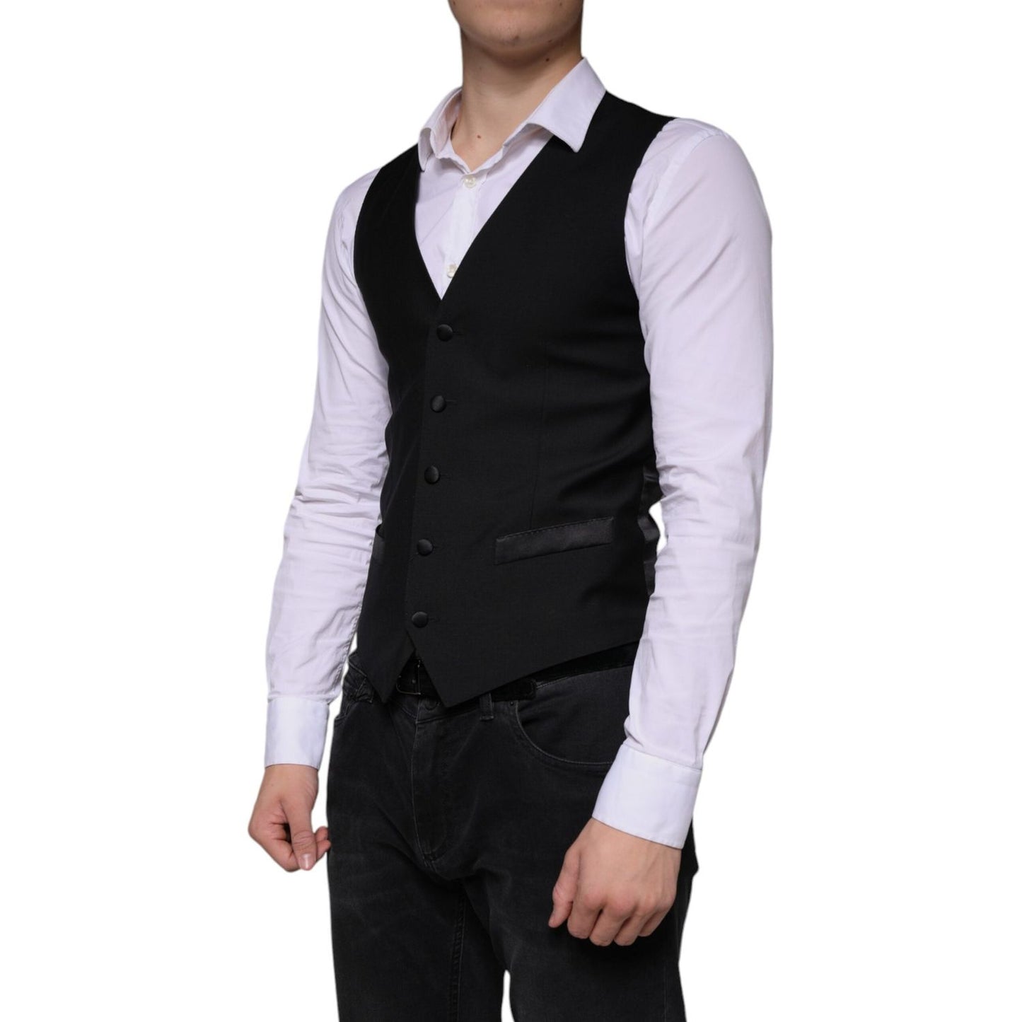 Dolce & Gabbana Black Wool Waistcoat Dress Formal Vest TSH83842-44