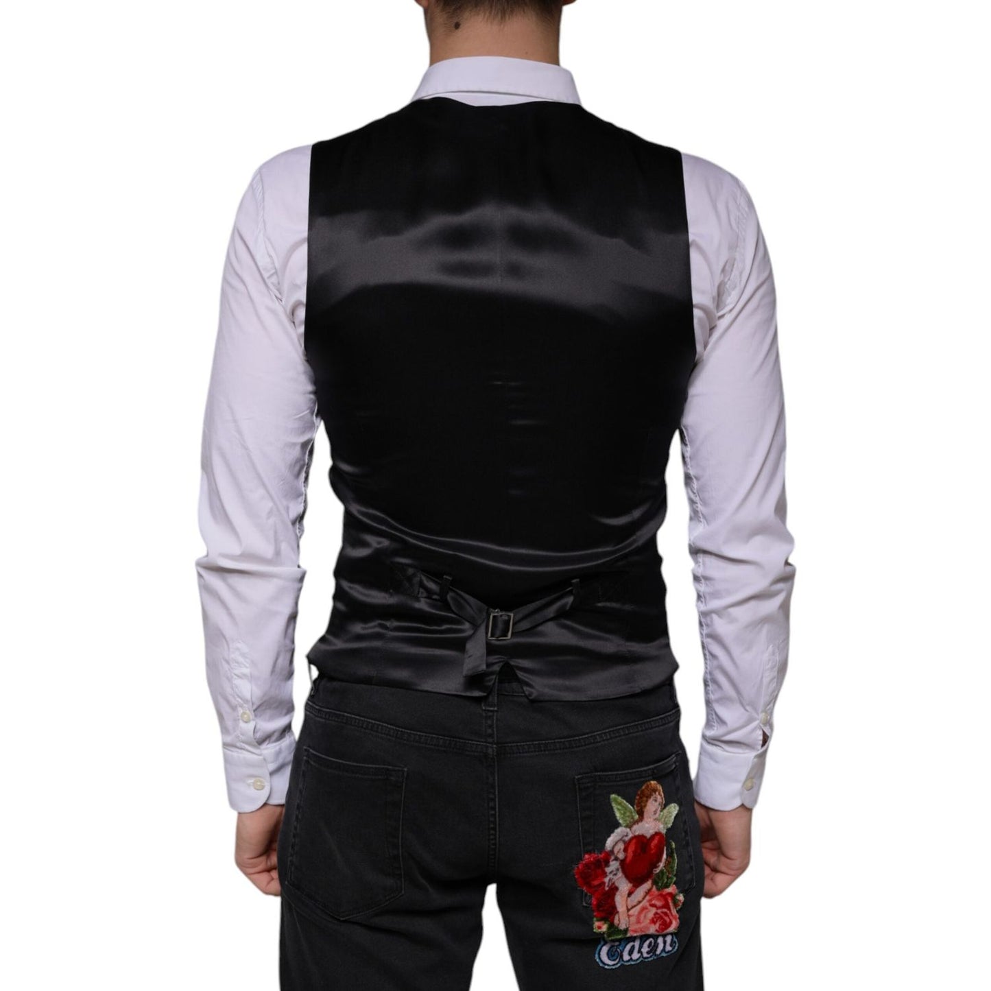 Dolce & Gabbana Black Wool Waistcoat Dress Formal Vest TSH83842-44