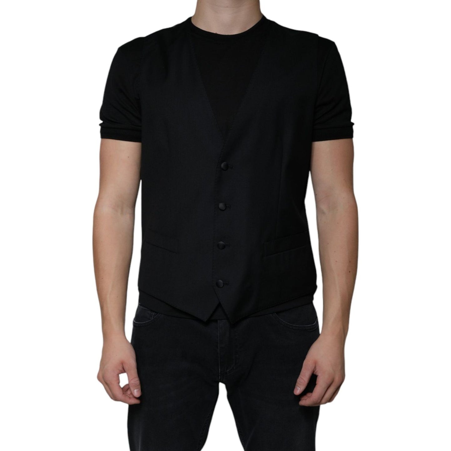 Dolce & Gabbana Black Wool Waistcoat Dress Formal Vest TSH87114-52