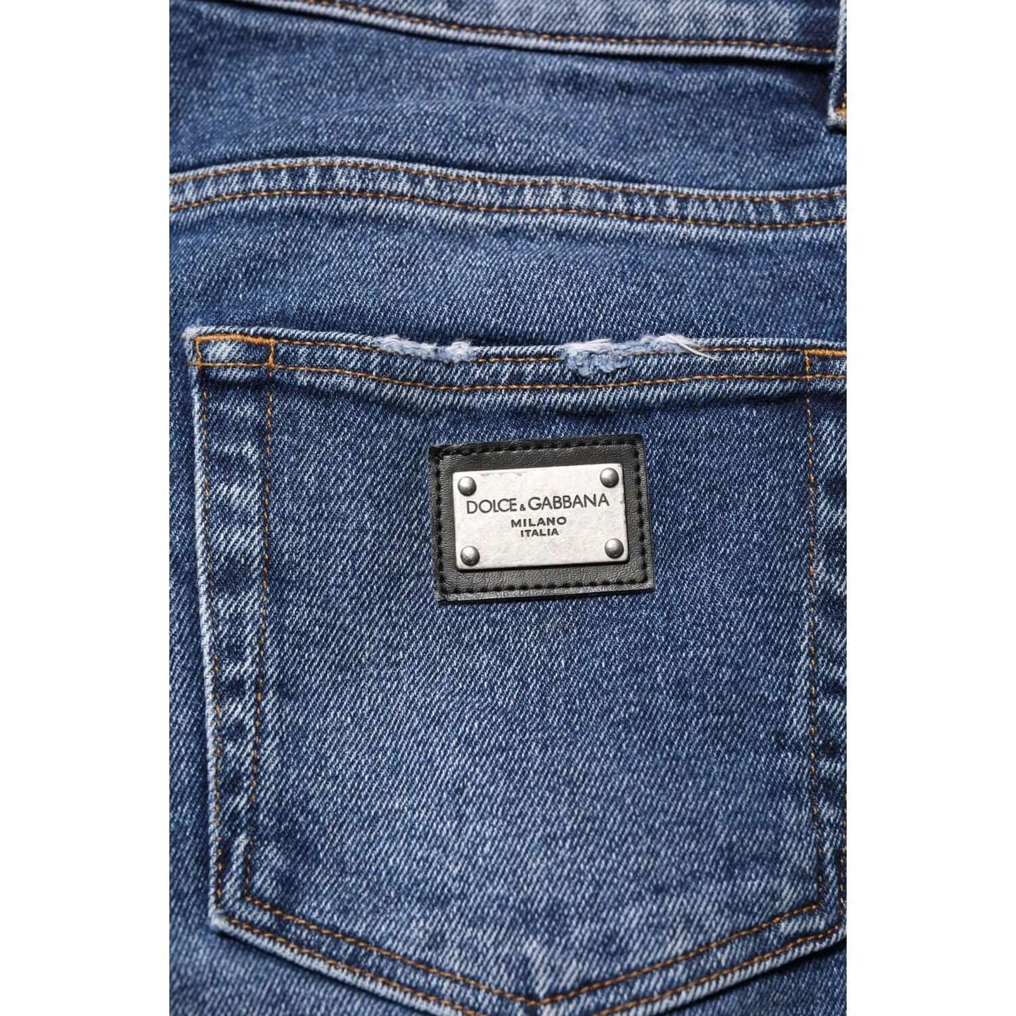 Dolce & Gabbana Blue Cotton Logo Plaque Skinny Men Denim Jeans PAN76403-46