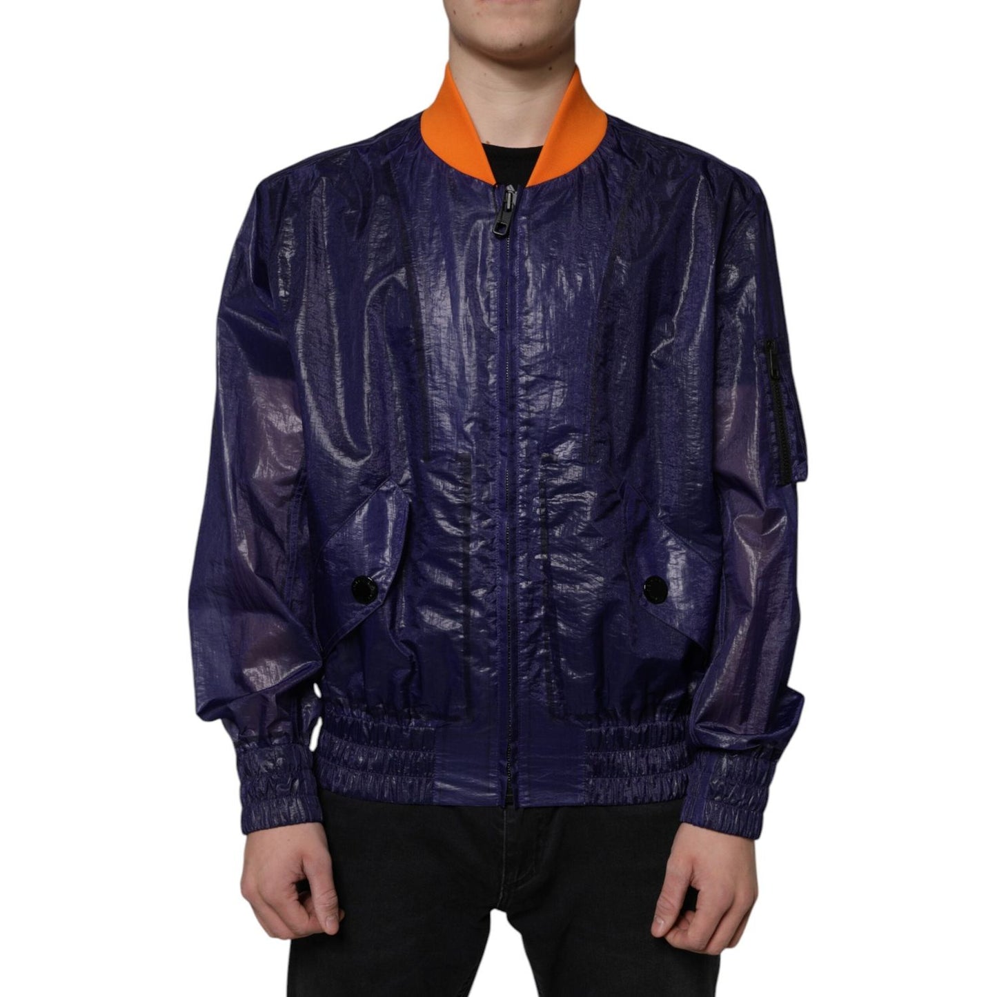 Dolce & Gabbana Blue Cotton Stretch Full Zip Bomber Jacket JKT3876-54