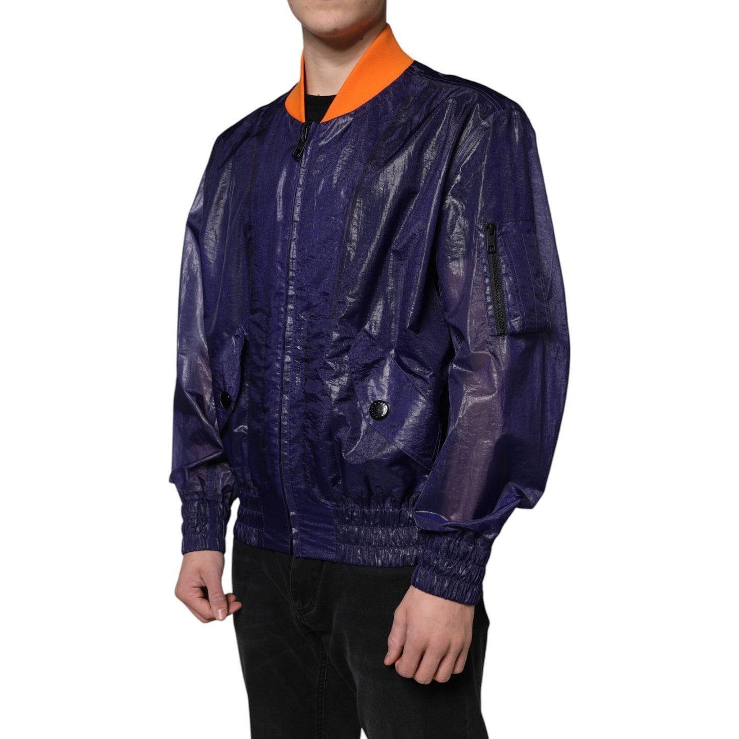 Dolce & Gabbana Blue Cotton Stretch Full Zip Bomber Jacket JKT3876-54