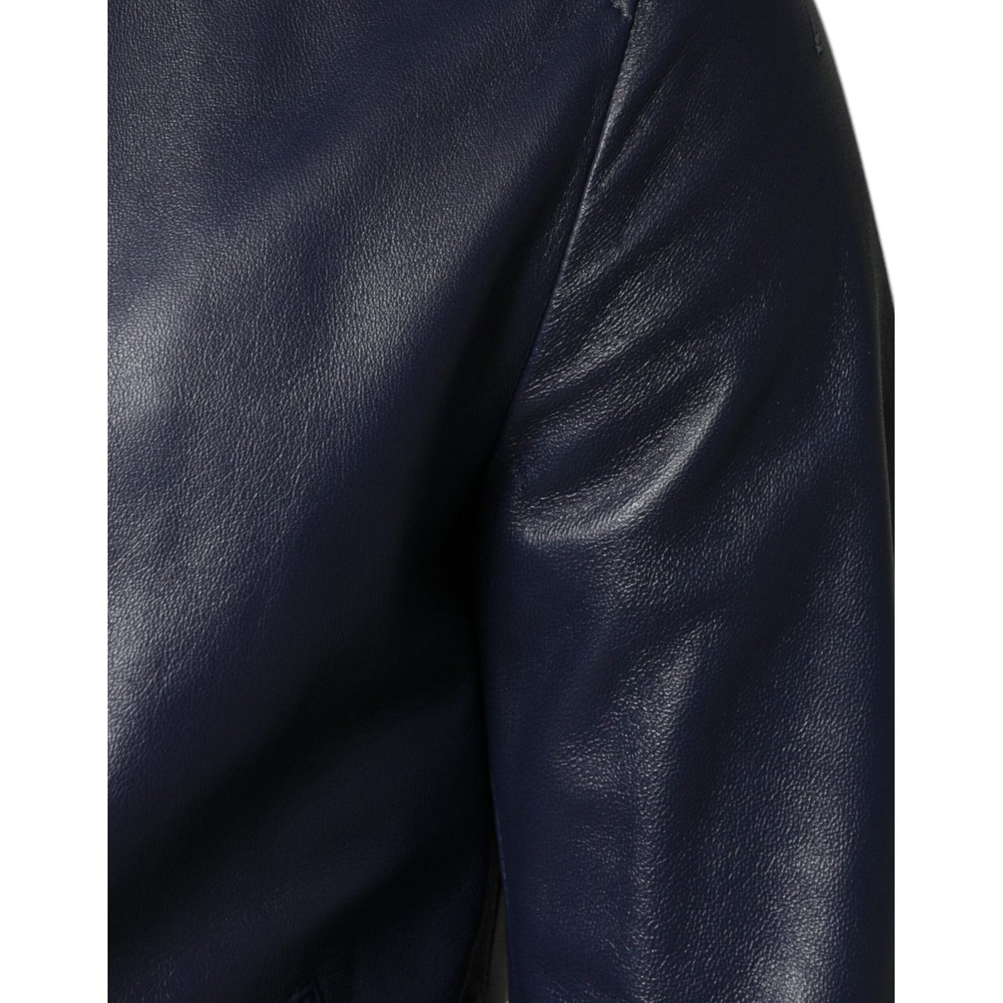 Dolce & Gabbana Blue Leather Full Zip Hooded Bomber Jacket JKT3902-46