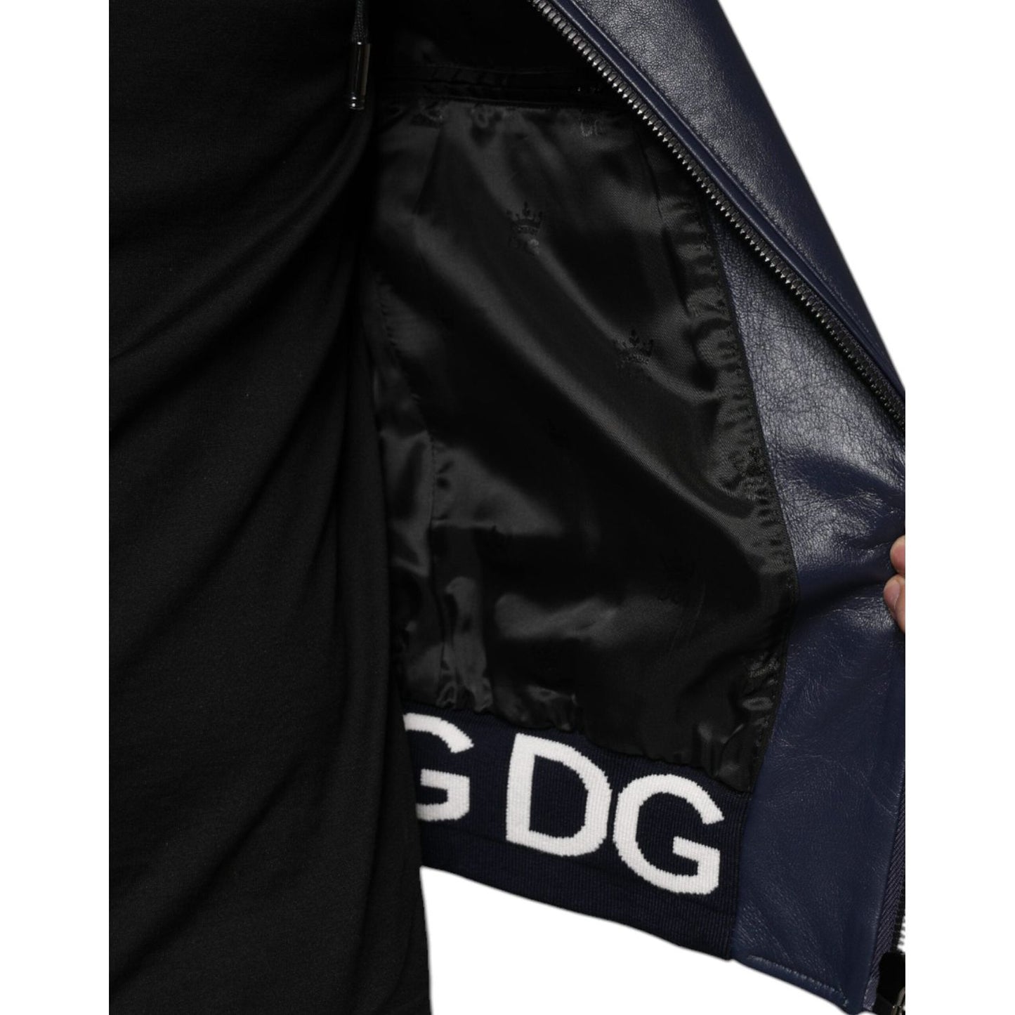 Dolce & Gabbana Blue Leather Full Zip Hooded Bomber Jacket JKT3902-46