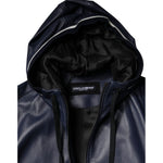 Dolce & Gabbana Blue Leather Full Zip Hooded Bomber Jacket JKT3902-46