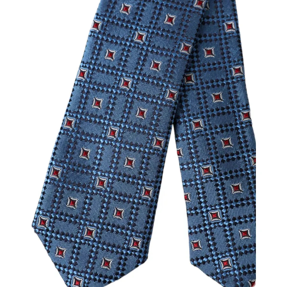 Dolce & Gabbana Blue Patterned 100% Silk Adjustable Men Tie KRA3346