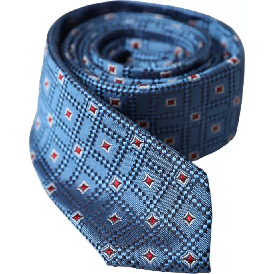 Dolce & Gabbana Blue Patterned 100% Silk Adjustable Men Tie KRA3346