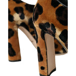 Dolce & Gabbana Brown Leopard Hair Lace Up Booties Shoes LA10862-38
