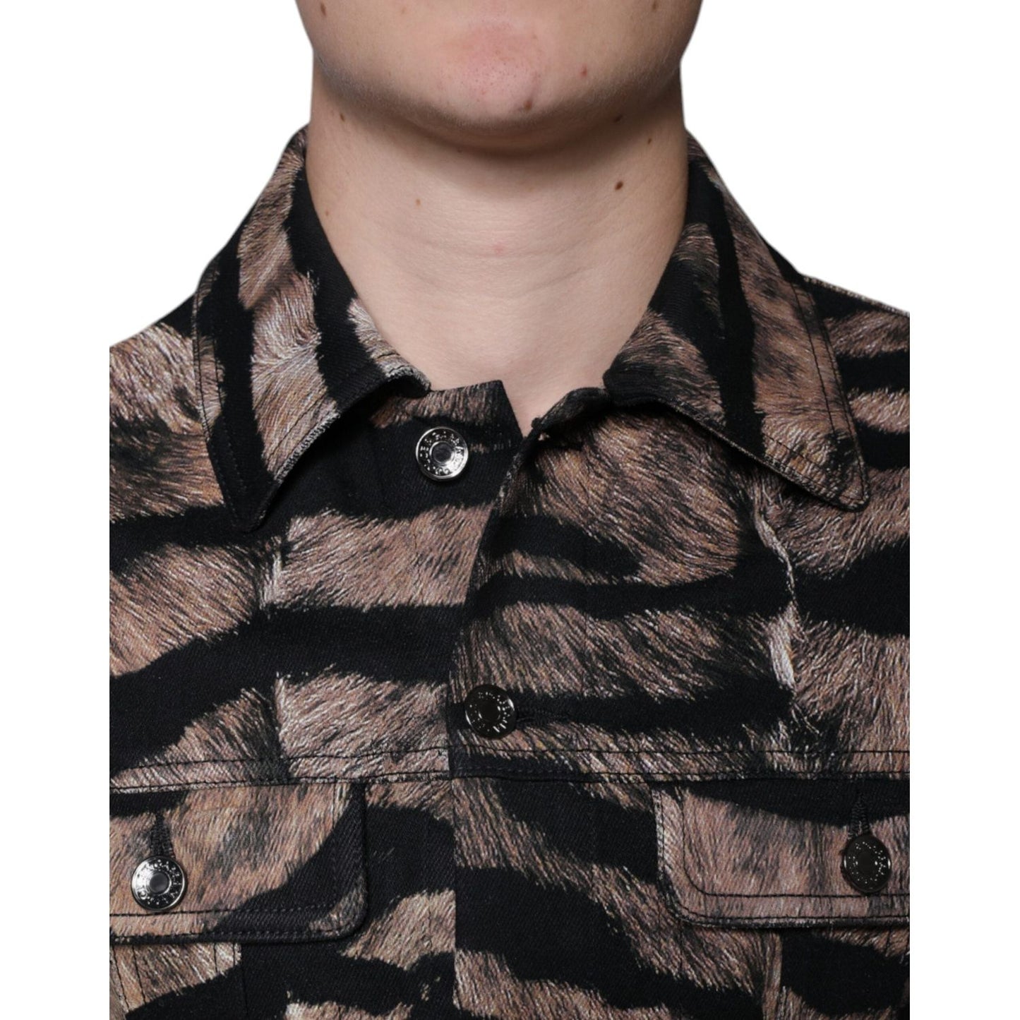 Dolce & Gabbana Brown Tiger Button Down Collared Jacket TSH86591-48