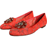 Dolce & Gabbana Coral Lace Crystal Ballet Flats Loafers Shoes LA11358-35