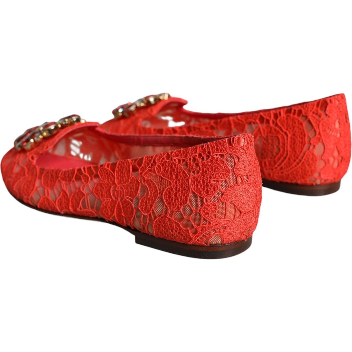 Dolce & Gabbana Coral Lace Crystal Ballet Flats Loafers Shoes LA11358-35
